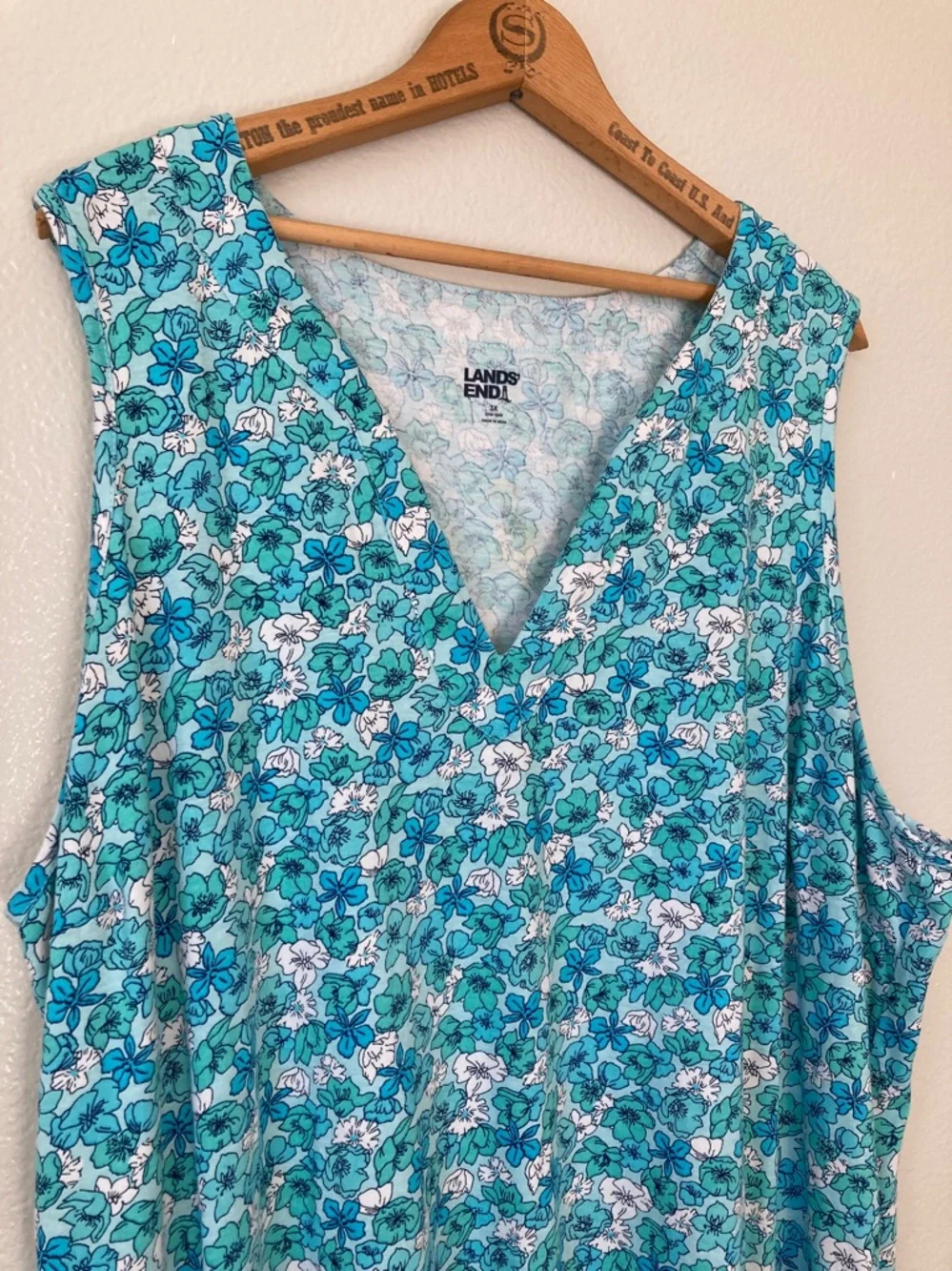 Lands' End Cotton Floral Knit Shift Dress Stretch Sleeveless Split V neck sz 3X - Picture 6 of 13